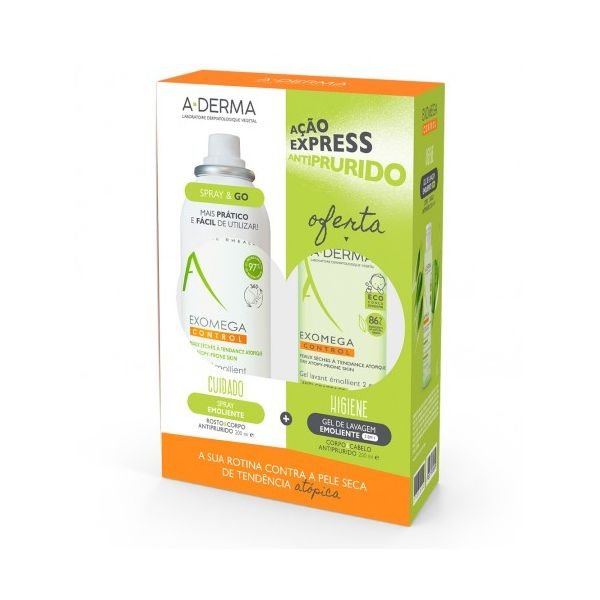A-Derma Exomega Control Spray emoliente anti-prurido 200 ml com Oferta de Gel corpo/cabelo 200 ml
