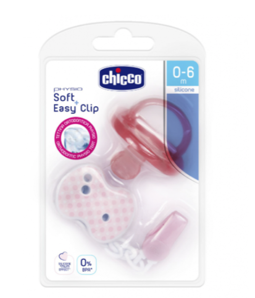 Chicco Pack Physio Soft Chupeta + Clip c/ Corrente Rosa 0-6M