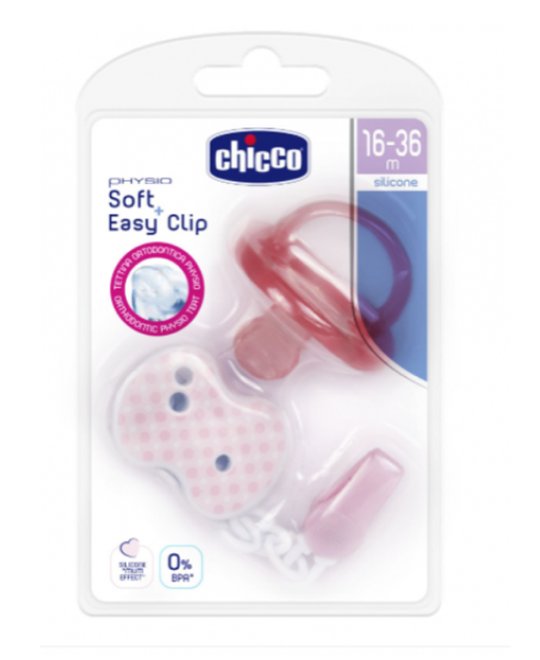 Chicco Pack Physio Soft Chupeta + Clip c/ Corrente Rosa 16-36M