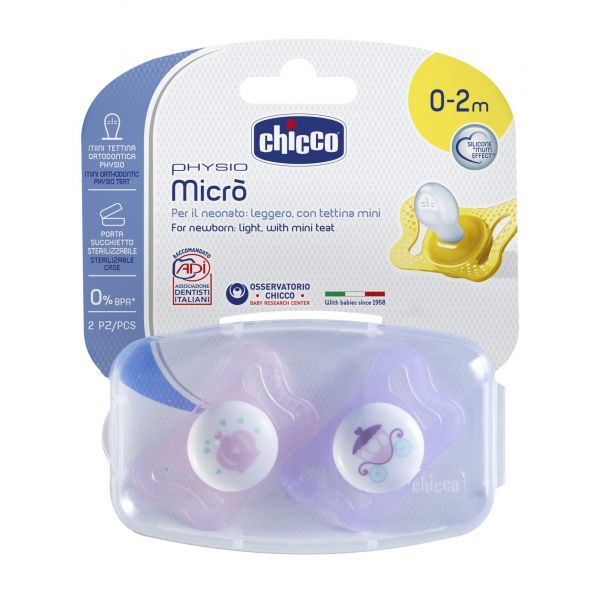 Chicco Chupeta Physio Micro Silicone 0-2M Rosa x2
