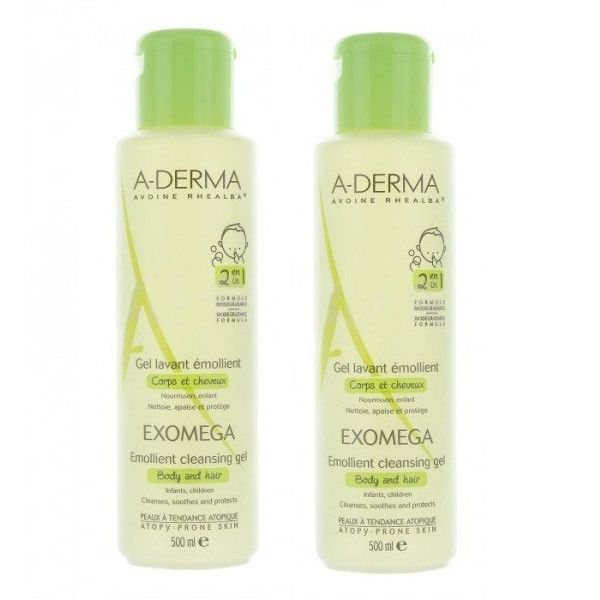 A-Derma Exomega Control Duo Gel para corpo e cabelo 2 x 500 ml com Desconto