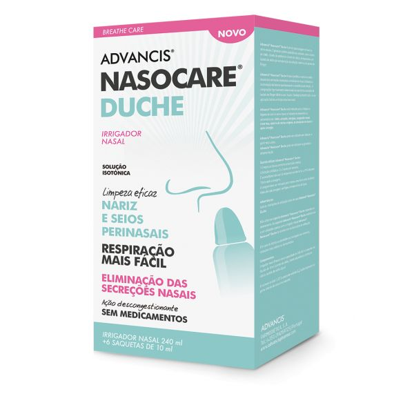 Advancis Nasocare Duche Irrigador nasal + Líquido limpeza eficaz nariz e seios perinasais 6 Saqueta(s) 10 ml