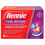 Rennie Dual Action, 625 mg + 73.5 mg + 150 mg Fita termossoldada 24 Unidade(s) Comp mast